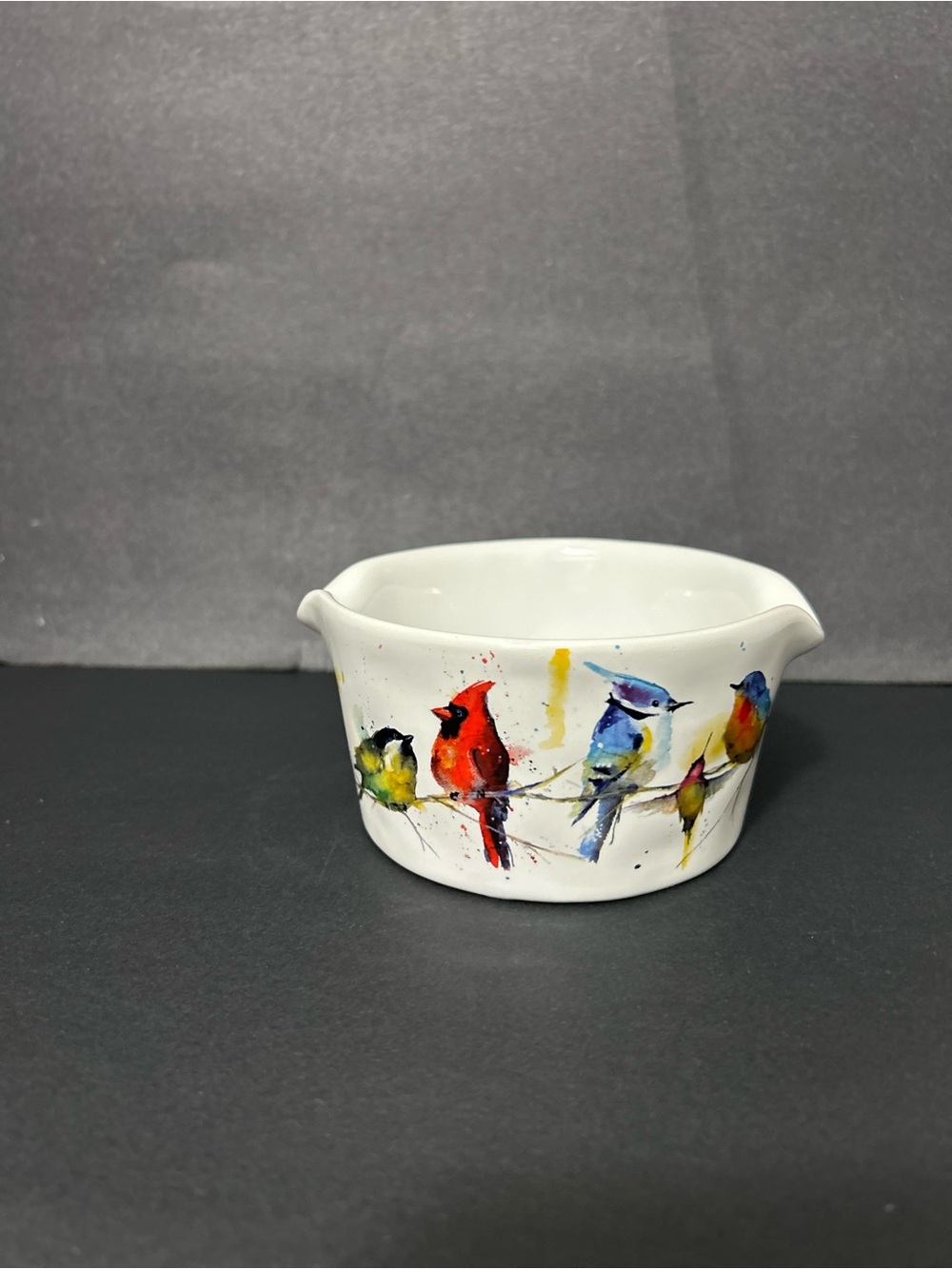 Demdaco White Ceramic Bowl with Colorful Bird Illustration